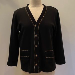 Cathy Daniels Womens Classic  Black Cardigan w Gold Buttons & Detailing / Size S
